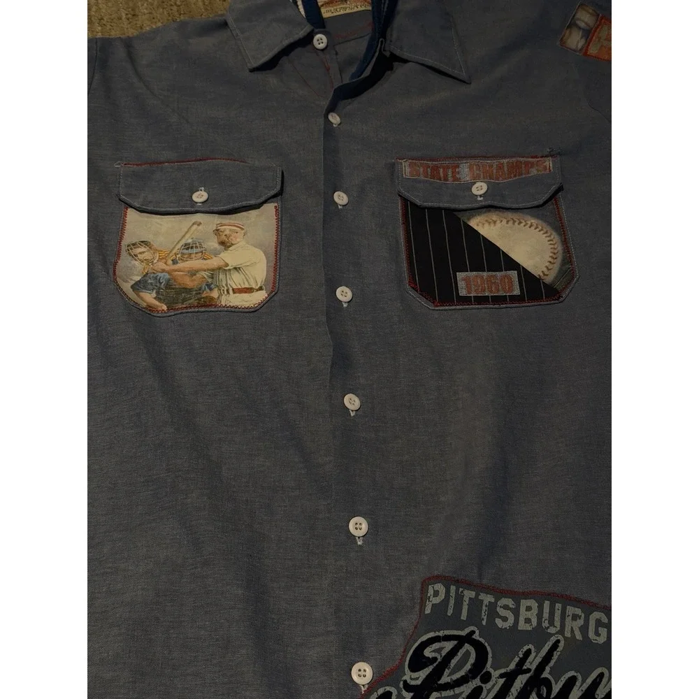 Reworked Vintage Dickies Baseball Shirt‎ Pittsburgh Pitbulls 1960 Patch L